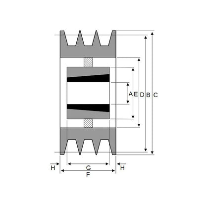 PowerDrive 315X3SPB 315mm Pitch Diameter SPB Section Tapered Locking Bush Type Pulley with 3 Grooves (Bush not Incl.) - Allow 2-3 Days