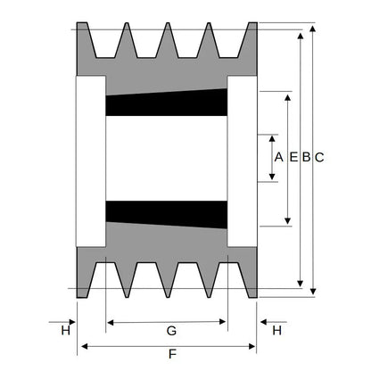 224X4SPB 224mm Pitch Diameter SPB Section Tapered Locking Bush Type Pulley with 4 Grooves (Bush not Incl.)