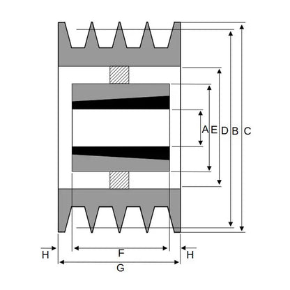 PowerDrive 800X4SPB 800mm Pitch Diameter SPB Section Tapered Locking Bush Type Pulley with 4 Grooves (Bush not Incl.) - Allow 2-3 Days