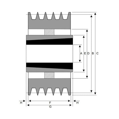 PowerDrive 560X5SPB 560mm Pitch Diameter SPB Section Tapered Locking Bush Type Pulley with 5 Grooves (Bush not Incl.) - Allow 2-3 Days