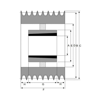 PowerDrive 450X8SPB 450mm Pitch Diameter SPB Section Tapered Locking Bush Type Pulley with 8 Grooves (Bush not Incl.) - Allow 2-3 Days