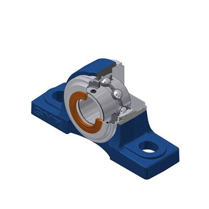 SNR UCP203CO Metric Cast Iron Two Bolt Pillow / Plummer Block Housing 17mm Bore Insert with Steel Plate Cover - Open Version - Allow 2-3 Days