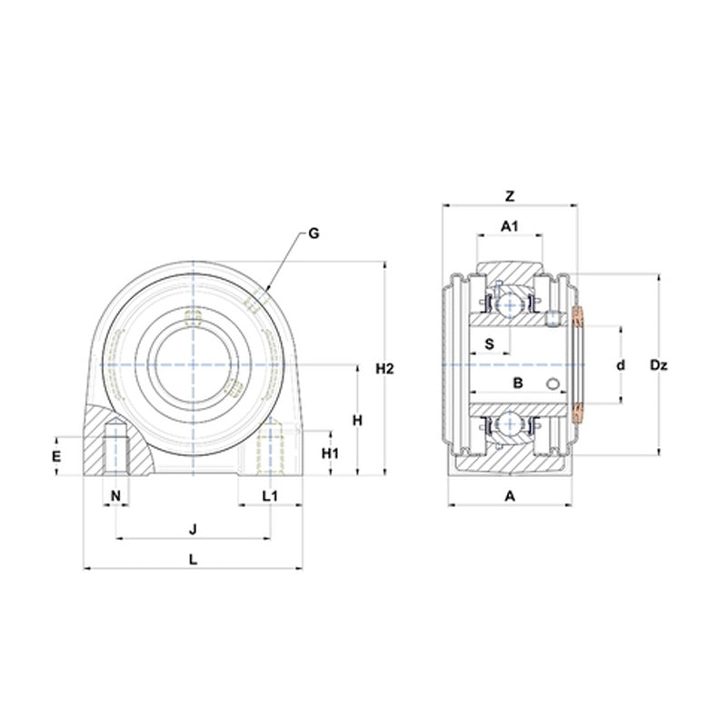 SNR UKPG212HCC Metric Cast Iron Two Bolt Pillow / Plummer Block Housing with Narrow Steel Plate Cover - Closed Version - Insert and Adaptor Sleeve Fits 55mm Shaft - Allow 2-3 Days