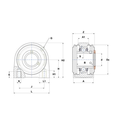 SNR UKPG208HCO Metric Cast Iron Two Bolt Pillow / Plummer Block Housing with Narrow Steel Plate Cover - Open Version - Insert and Adaptor Sleeve Fits 35mm Shaft - Allow 2-3 Days