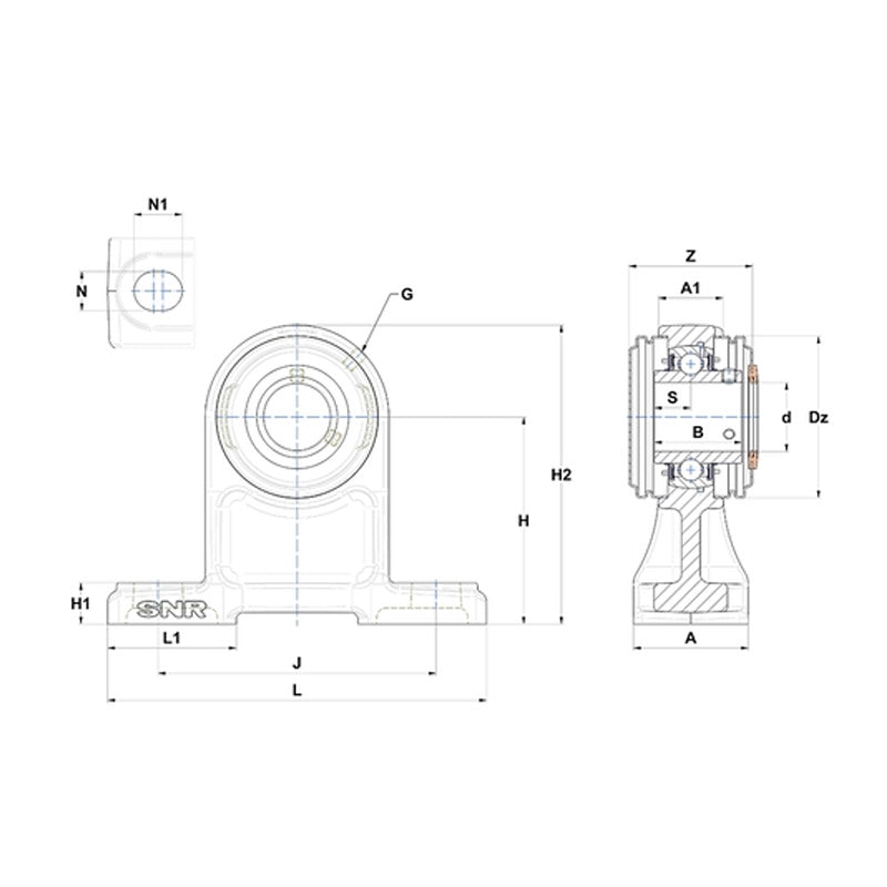 SNR UKP212HCO Metric Cast Iron Two Bolt Pillow / Plummer Block Housing with Narrow Steel Plate Cover - Open Version - Insert and Adaptor Sleeve Fits 55mm Shaft - Allow 2-3 Days