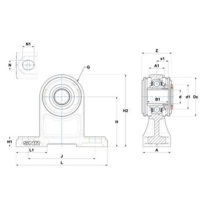 SNR UKPH209HCO Metric Cast Iron High Centre Height Two Bolt Pillow / Plummer Block Housing with Narrow Steel Plate Cover - Open Version - Insert and Adaptor Sleeve Fits 40mm Shaft - Allow 2-3 Days