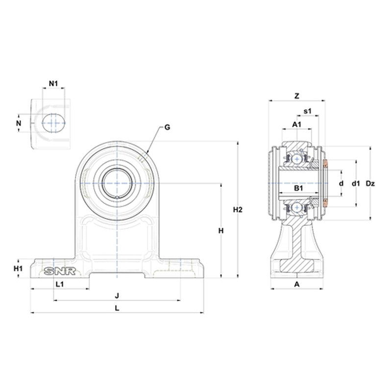 SNR UKPH206HCO Metric Cast Iron High Centre Height Two Bolt Pillow / Plummer Block Housing with Narrow Steel Plate Cover - Open Version - Insert and Adaptor Sleeve Fits 25mm Shaft - Allow 2-3 Days