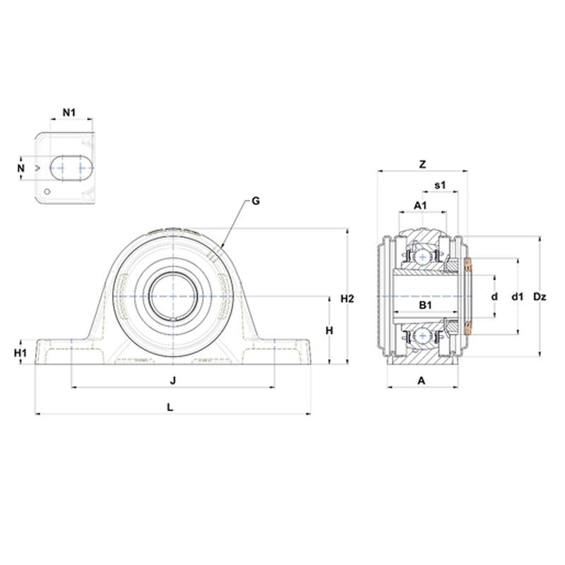 SNR UKPLE212HCC Metric Cast Iron Two Bolt Pillow / Plummer Block Housing with Narrow Steel Plate Cover - Closed Version - Insert and Adaptor Sleeve Fits 55mm Shaft - Allow 2-3 Days