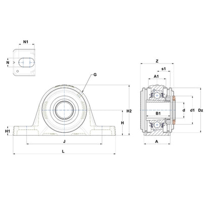 SNR UKPLE212HCC Metric Cast Iron Two Bolt Pillow / Plummer Block Housing with Narrow Steel Plate Cover - Closed Version - Insert and Adaptor Sleeve Fits 55mm Shaft - Allow 2-3 Days