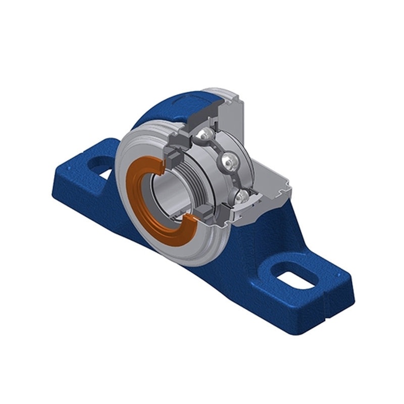 SNR UKPLE212HCO Metric Cast Iron Two Bolt Pillow / Plummer Block Housing with Narrow Steel Plate Cover - Open Version - Insert and Adaptor Sleeve Fits 55mm Shaft - Allow 2-3 Days