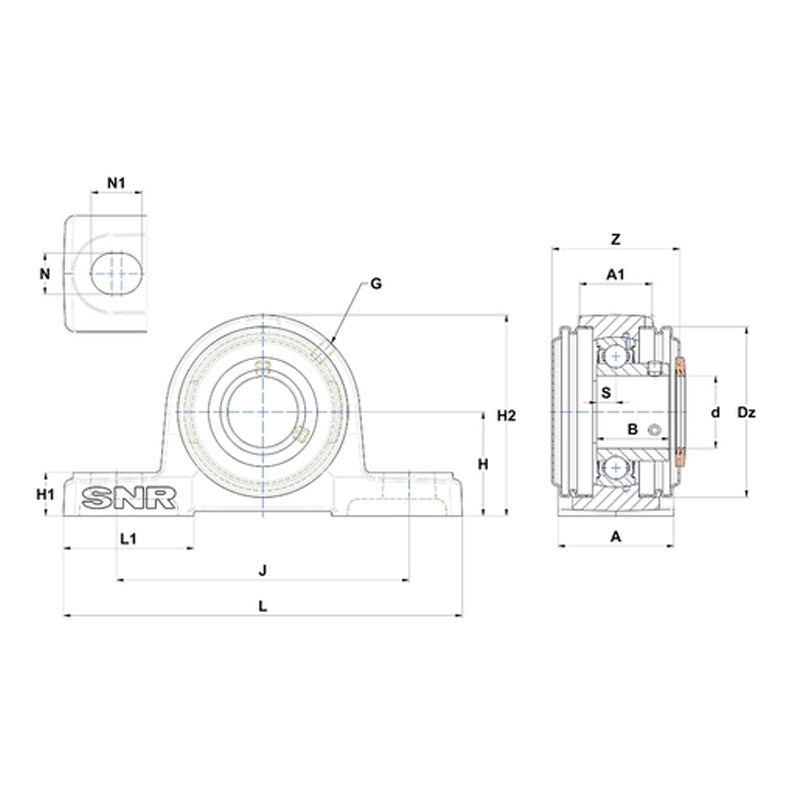SNR USP202CC Metric Cast Iron Two Bolt Pillow / Plummer Block Housing with 15mm Bore Insert with Narrow Steel Plate Cover - Closed Version - Allow 2-3 Days