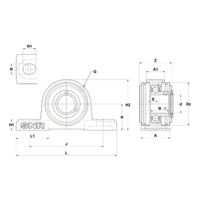 SNR USP202CC Metric Cast Iron Two Bolt Pillow / Plummer Block Housing with 15mm Bore Insert with Narrow Steel Plate Cover - Closed Version - Allow 2-3 Days