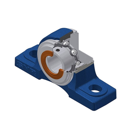 SNR USP202CC Metric Cast Iron Two Bolt Pillow / Plummer Block Housing with 15mm Bore Insert with Narrow Steel Plate Cover - Closed Version - Allow 2-3 Days