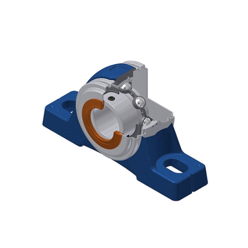 SNR USPE207CC Metric Cast Iron Two Bolt Pillow / Plummer Block Housing with 35mm Bore Insert with Narrow Steel Plate Cover - Closed Version - Allow 2-3 Days