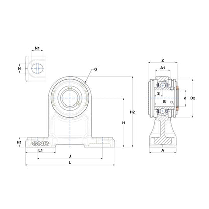 SNR USPH210CC Metric Cast Iron High Centre Height Two Bolt Pillow / Plummer Block Housing with 50mm Bore Insert with Narrow Steel Plate Cover - Closed Version - Allow 2-3 Days